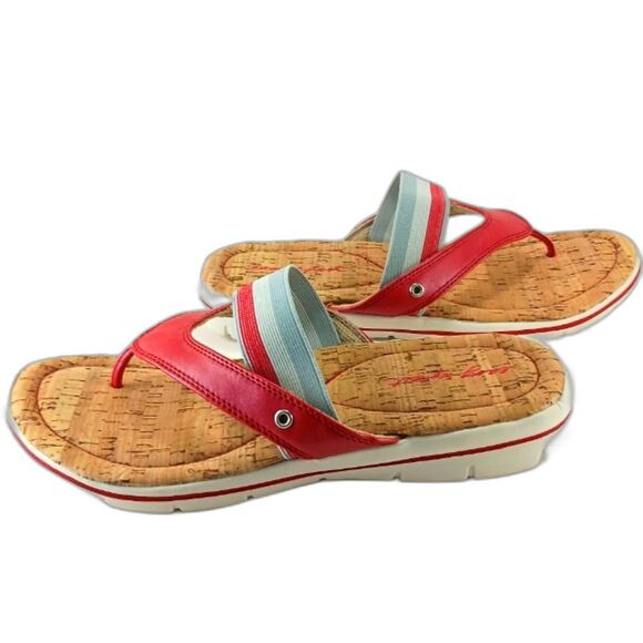 Easy Spirit Shoes - Easy Spirit Nicedayh Cork and Leather Banded Thong Sandal Women's 9M Red/ White.